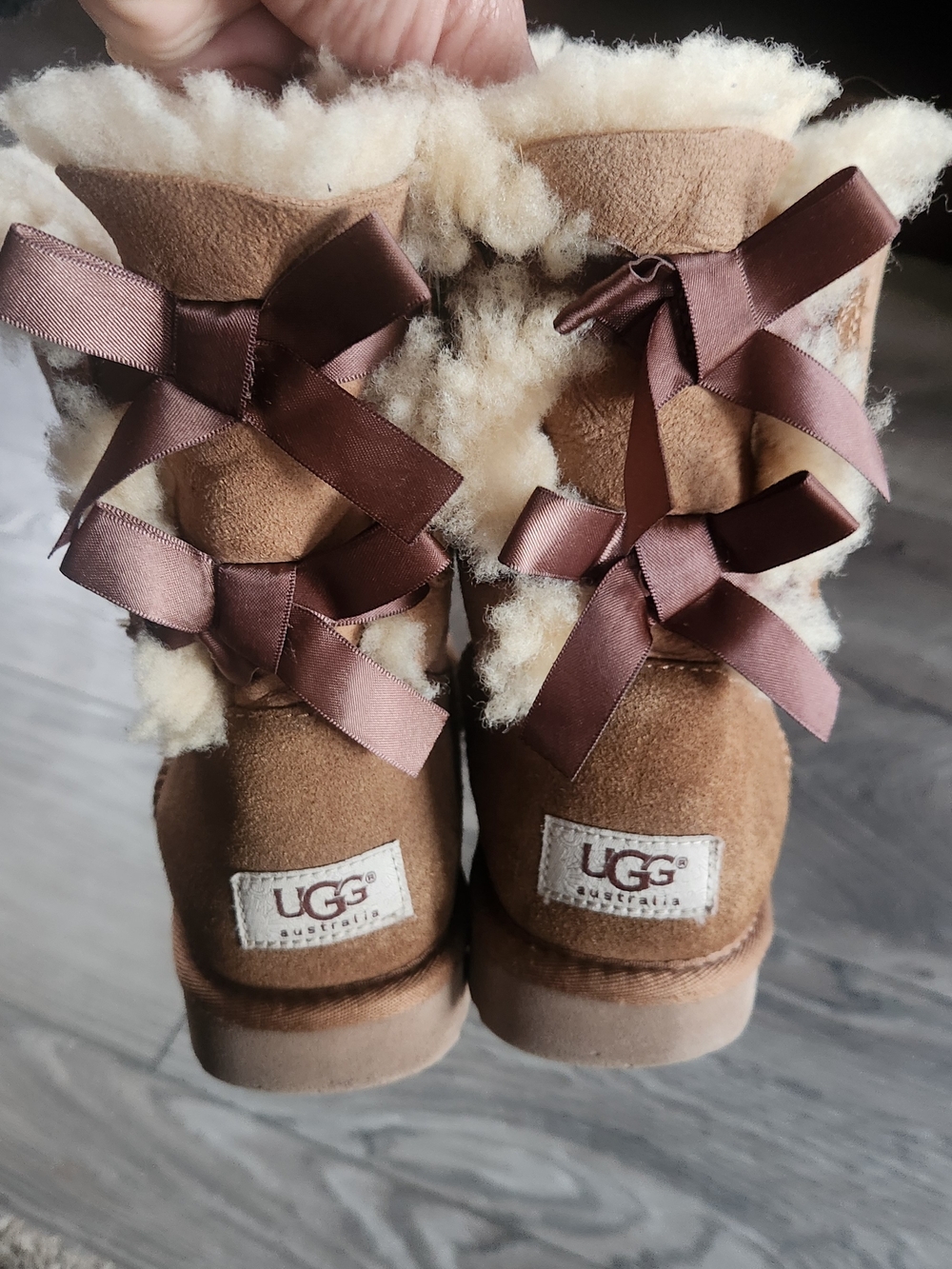 UGG Chestnut Sheepskin Ribbon Back Boots with Cream Fur